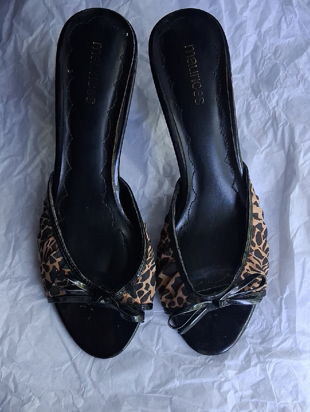 Maurices Leopard Print Open-Toe Kitten Heel Mules in Black and Brown